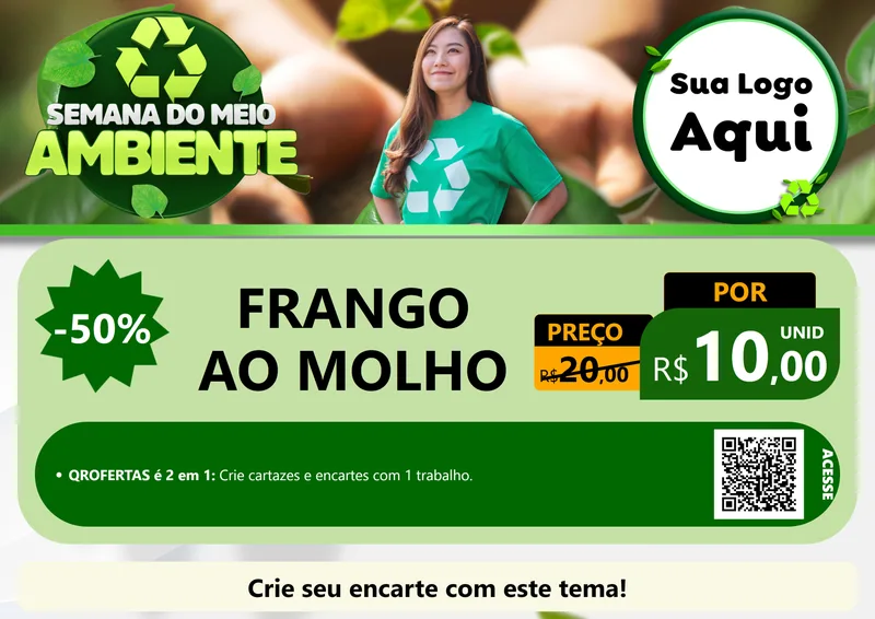 Modelo de Cartaz para Cartaz A4 Horizontal com o tema Semana do Meio Ambiente para Restaurante