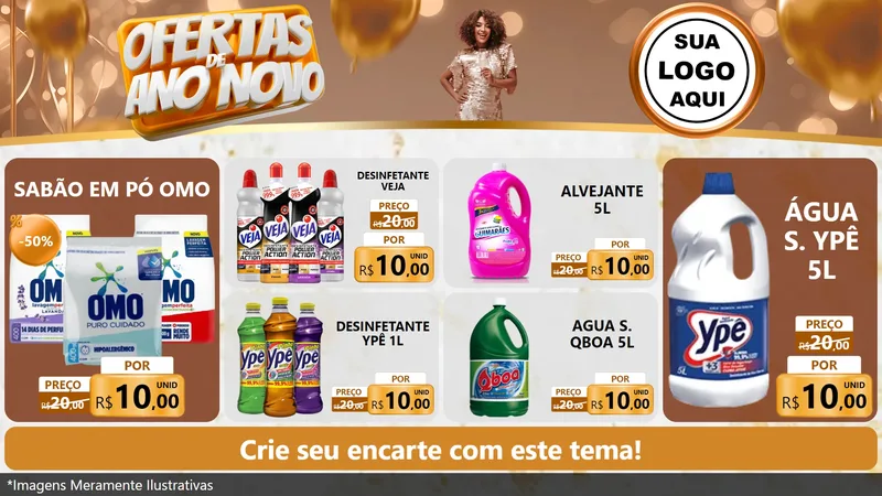 Modelo de TV para TV Horizontal com o tema Ofertas de Ano Novo para Produtos de Limpeza