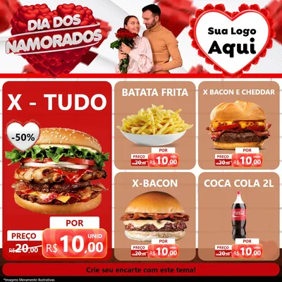 Modelo de Rede Social para Feed Facebook com o tema Dia dos Namorados para Hamburgueria