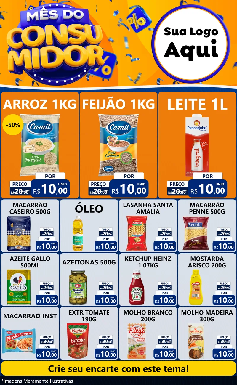 Modelo de Encarte para Encarte Grande com o tema Mês do Consumidor para Supermercado
