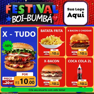 Modelo de Rede Social para Feed Facebook com o tema Festival Boi-Bumbá para Hamburgueria