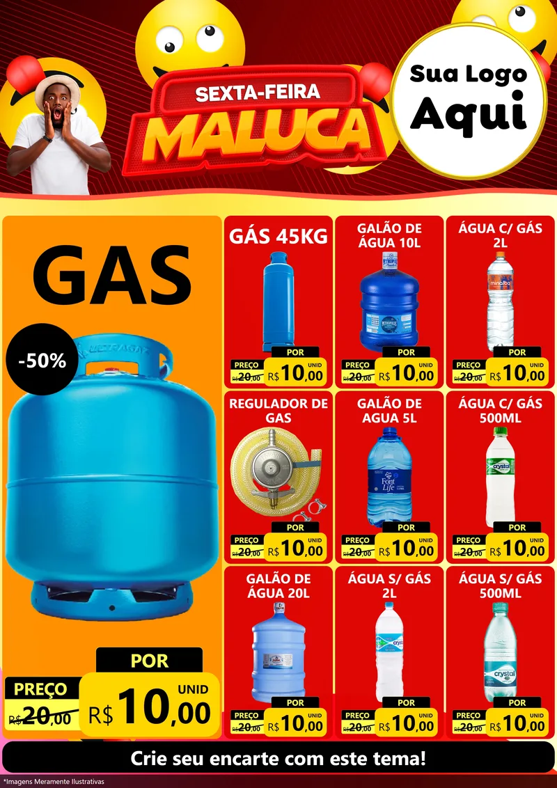 Modelo de Encarte para Encarte A4 Vertical com o tema Sexta-feira Maluca para Água e gás