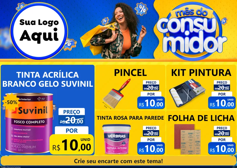 Modelo de Encarte para Encarte A4 Horizontal com o tema Mês do Consumidor para Tintas e Ferramentas