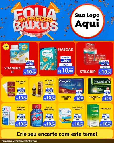 Modelo de Rede Social para Feed Instagram com o tema Folia de Preços Baixos para Farmácia
