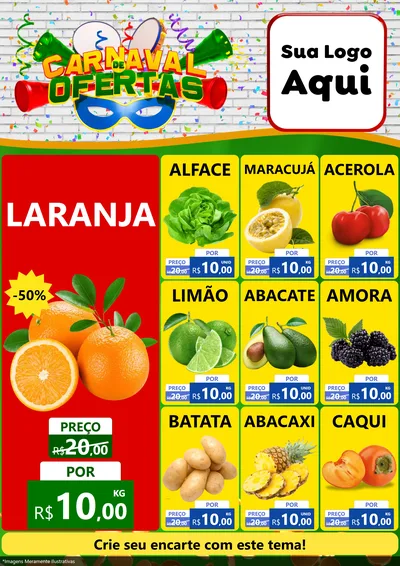 Modelo de Encarte para Encarte A4 Vertical com o tema Carnaval de Ofertas para Hortifrúti
