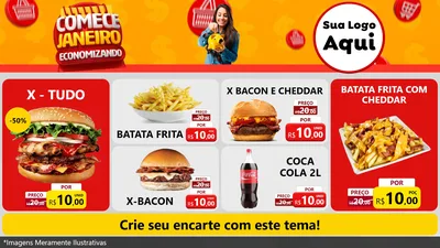 Modelo de TV para TV Horizontal com o tema Comece Janeiro Economizando para Hamburgueria