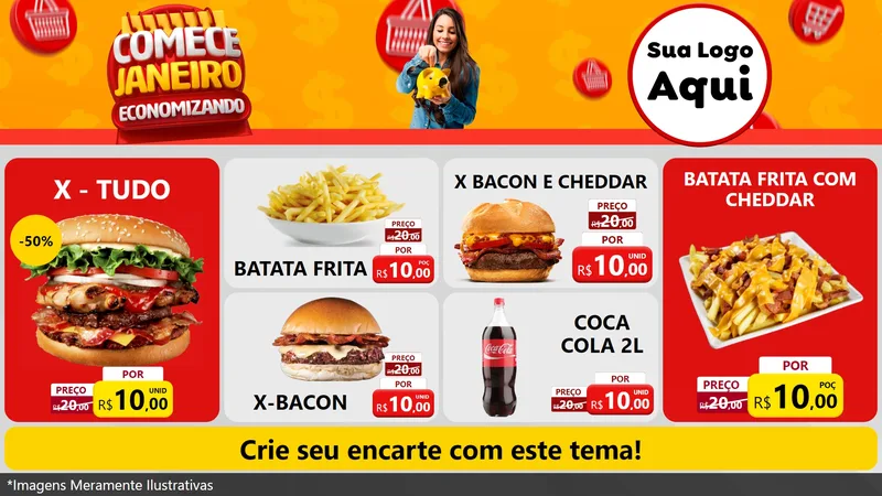 Modelo de TV para TV Horizontal com o tema Comece Janeiro Economizando para Hamburgueria