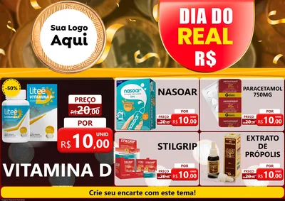 Modelo de Encarte para Encarte A4 Horizontal com o tema Dia do Real para Farmácia