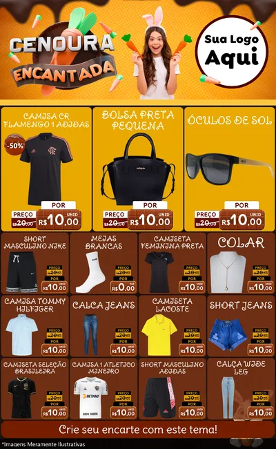 Modelo de Encarte para Encarte Grande com o tema Cenoura Encantada - Páscoa para Roupas e acessórios