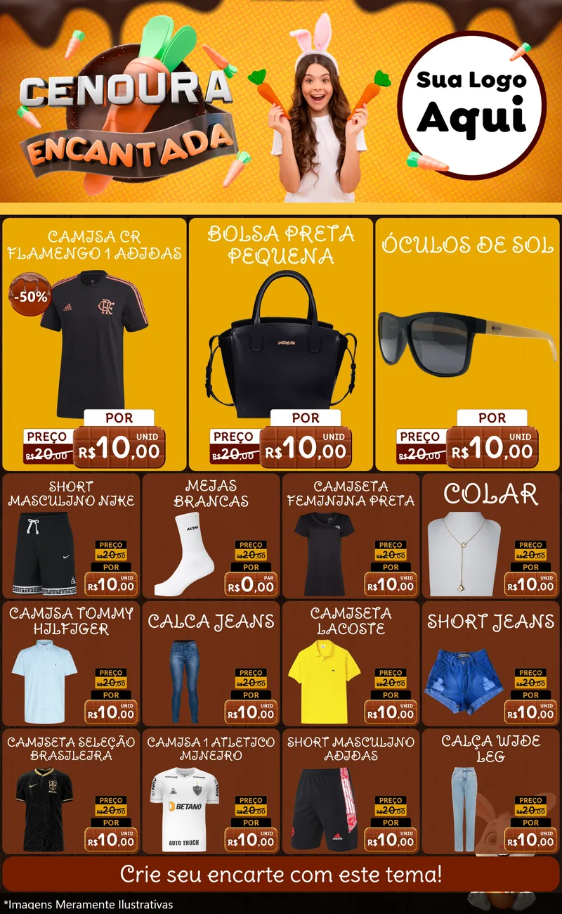 Modelo de Encarte para Encarte Grande com o tema Cenoura Encantada - Páscoa para Roupas e acessórios