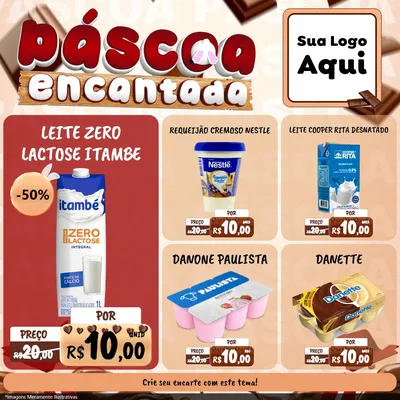 Modelo de Rede Social para Feed Facebook com o tema Páscoa Encantada para Frios e Laticínios