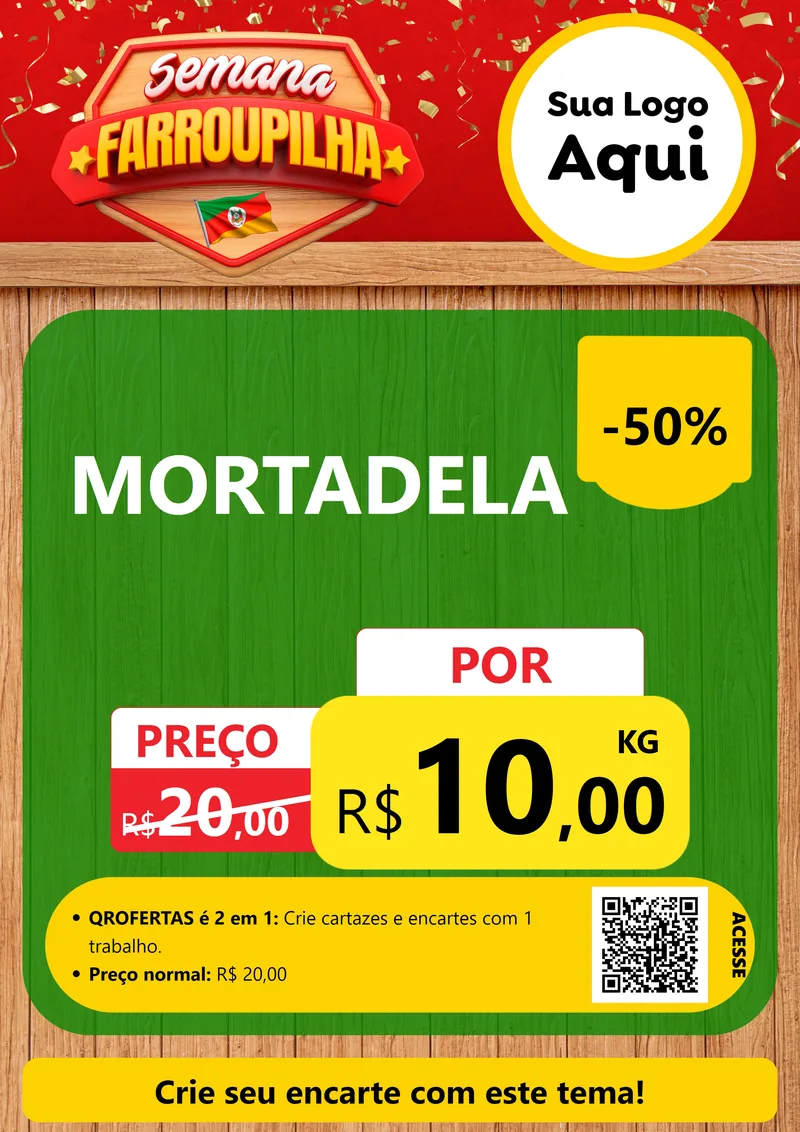 Modelo de Cartaz para Cartaz A4 Vertical com o tema Semana Farroupilha para Frios e Laticínios