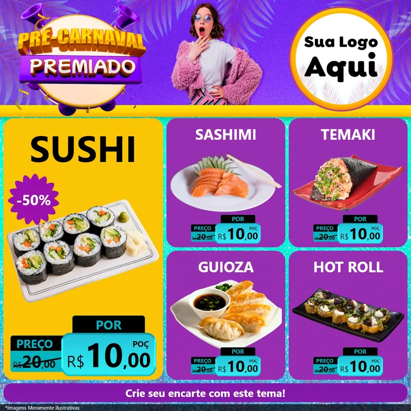 Modelo de Rede Social para Feed Facebook com o tema Pré-Carnaval Premiado para Comida japonesa