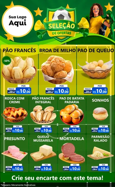 Modelo de Encarte para Encarte Grande com o tema Seleção de Ofertas - Copa para Padaria