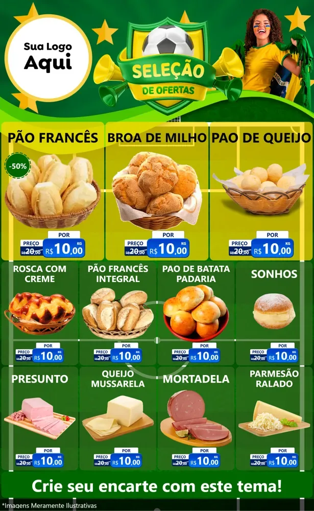 Modelo de Encarte para Encarte Grande com o tema Seleção de Ofertas - Copa para Padaria