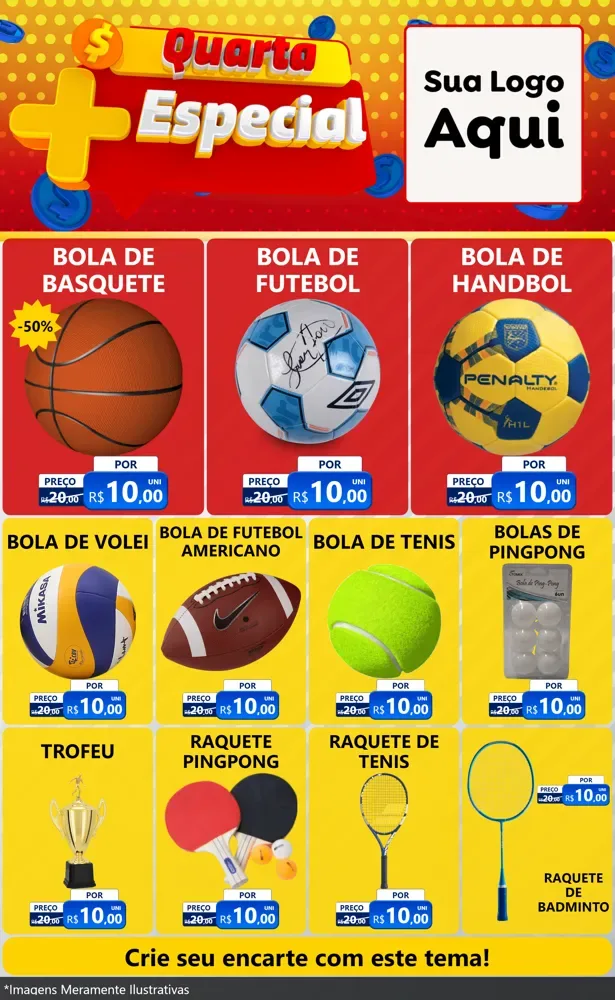 Modelo de Encarte para Encarte Grande com o tema Quarta Mais Especial para Artigos Esportivos