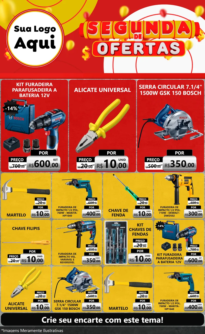 Modelo de Encarte para Encarte Grande com o tema Segunda de Ofertas para Maquinas e Ferramentas
