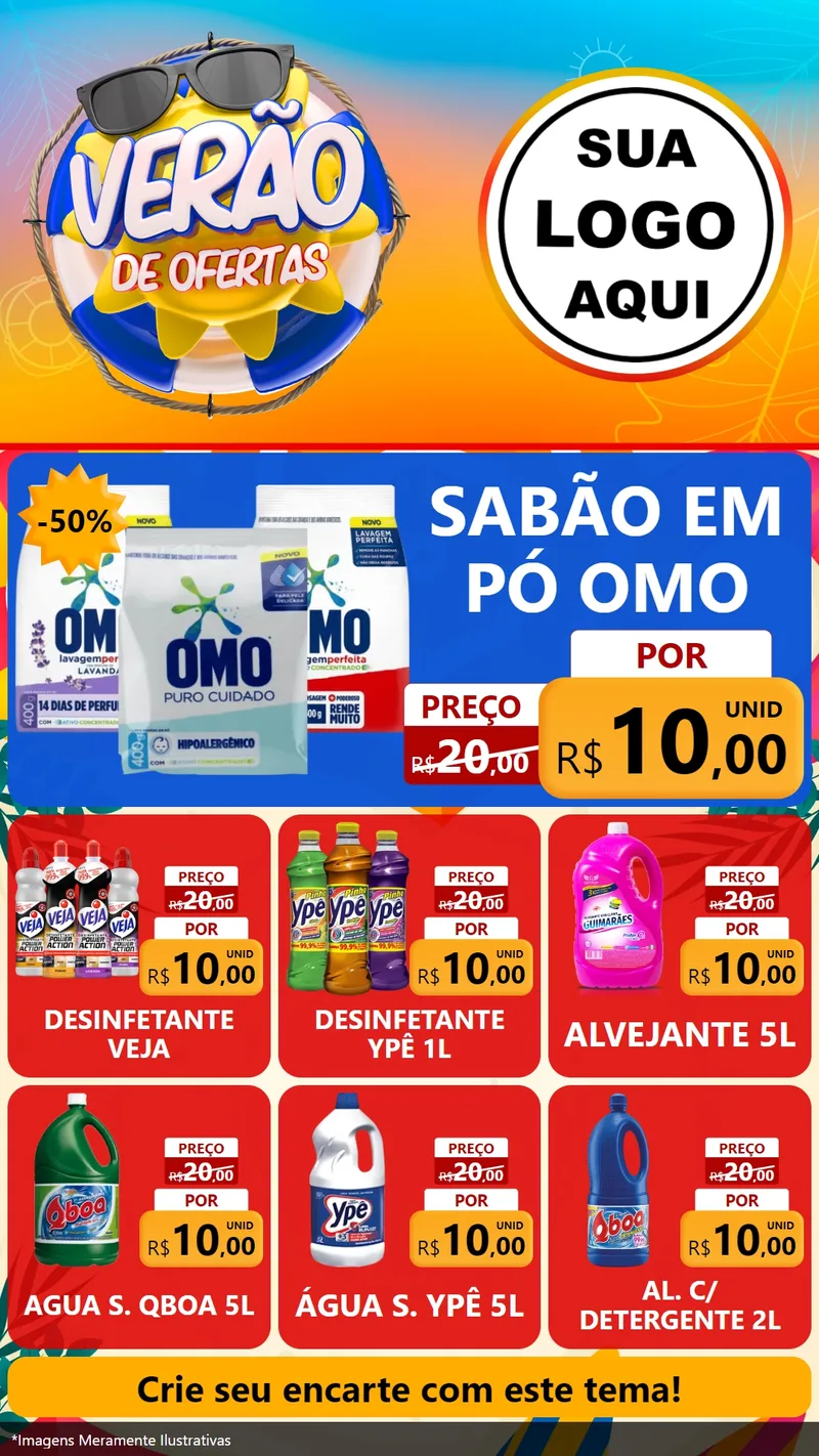 Modelo de Rede Social para Stories com o tema Verão de Ofertas para Produtos de Limpeza