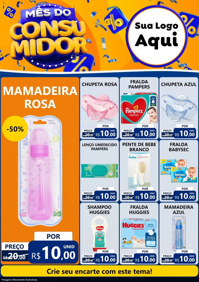 Modelo de Encarte para Encarte A4 Vertical com o tema Mês do Consumidor para Bebês