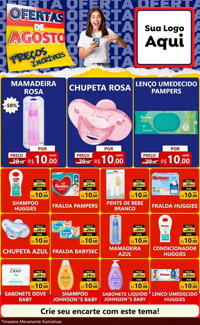 Modelo de Encarte para Encarte Grande com o tema Ofertas de Agosto - Preços Incríveis para Bebês