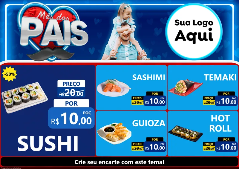 Modelo de Encarte para Encarte A4 Horizontal com o tema Mês Dos Pais para Comida japonesa