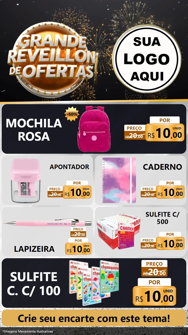Modelo de TV para TV Vertical com o tema Grande Réveillon de Ofertas para Papelaria