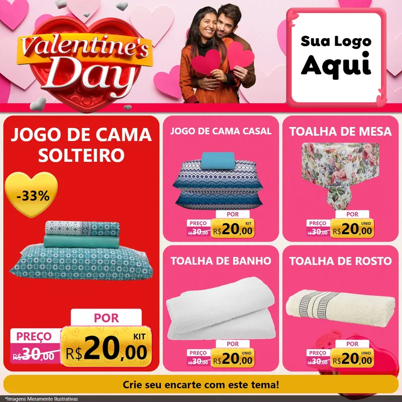 Modelo de Rede Social para Feed Facebook com o tema Valentine's Day para Cama, Mesa e Banho