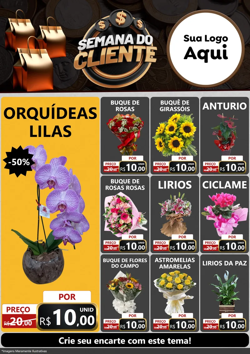 Modelo de Encarte para Encarte A4 Vertical com o tema Semana do Cliente para Floricultura e jardim