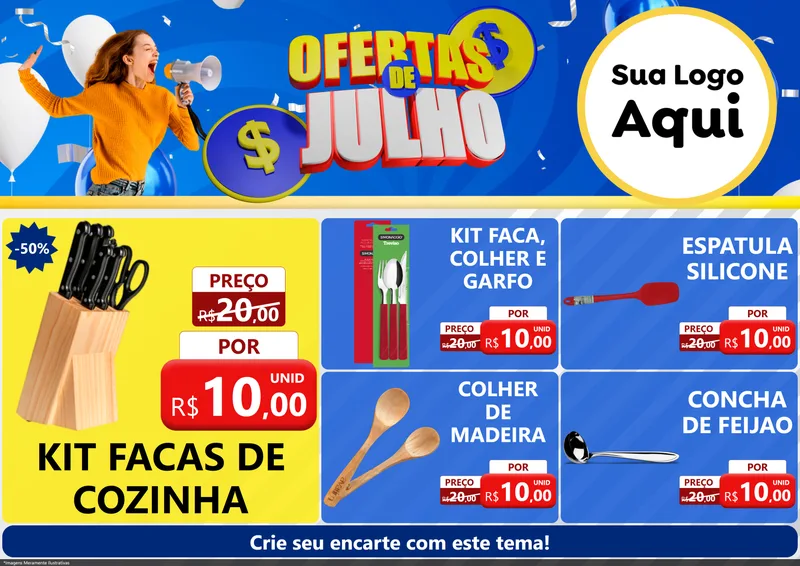 Modelo de Encarte para Encarte A4 Horizontal com o tema Ofertas de Julho para Utilidades Domésticas