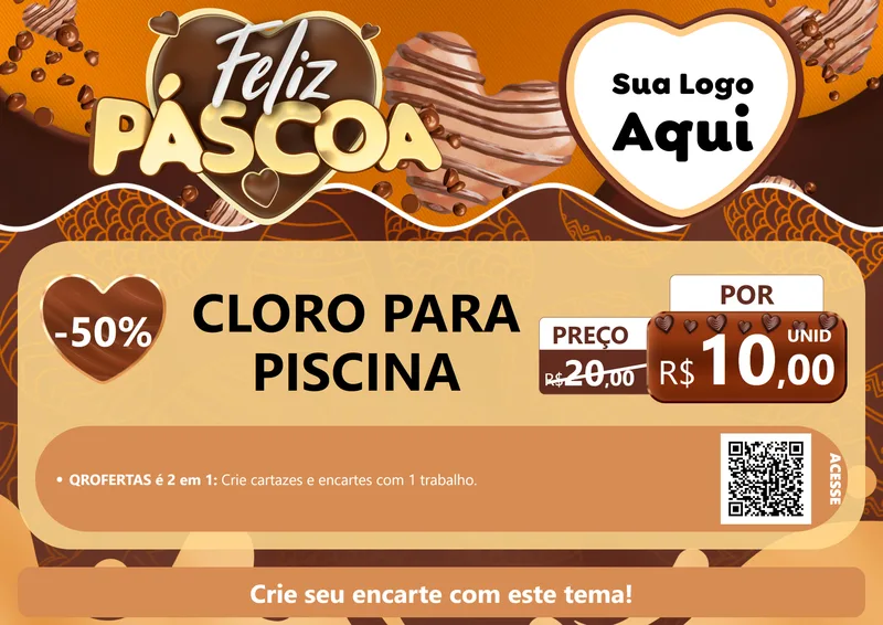 Modelo de Cartaz para Cartaz A4 Horizontal com o tema Feliz Páscoa para Produtos para Piscina