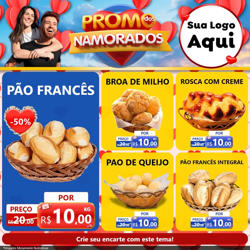 Modelo de Rede Social para Feed Facebook com o tema Promo dos Namorados para Padaria