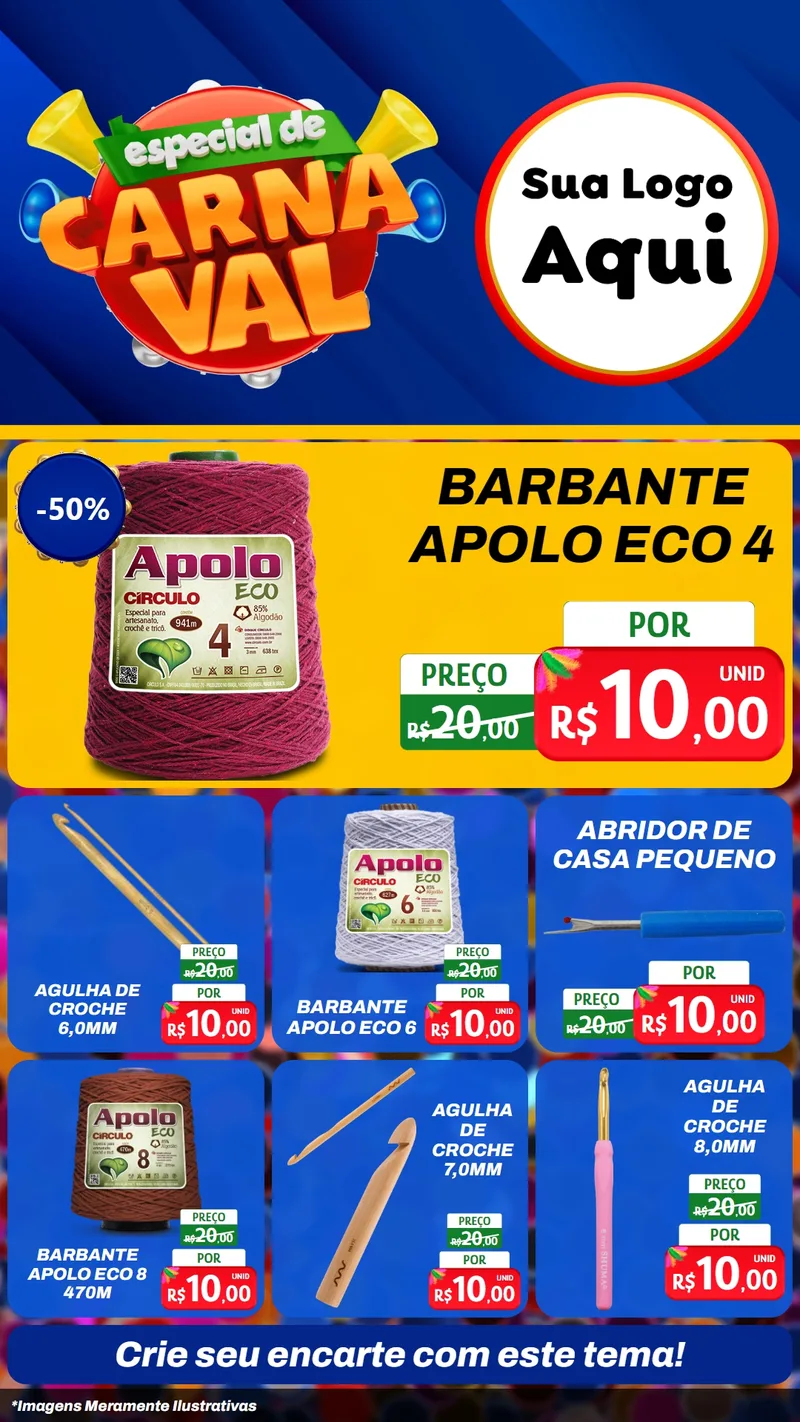 Modelo de Rede Social para Stories com o tema Especial de Carnaval para Armarinho e Aviamentos