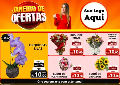 Modelo de Encarte para Encarte A4 Horizontal com o tema Janeiro de Ofertas para Floricultura e jardim