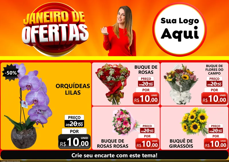 Modelo de Encarte para Encarte A4 Horizontal com o tema Janeiro de Ofertas para Floricultura e jardim