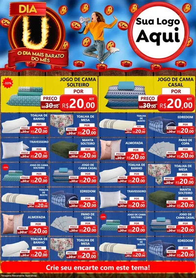Modelo de Encarte para Encarte A4 Vertical com o tema Dia U - O Dia Mais Barato Do Mês para Cama, Mesa e Banho