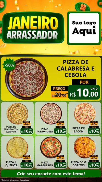 Modelo de Rede Social para Stories com o tema Janeiro Arrasador para Pizzaria