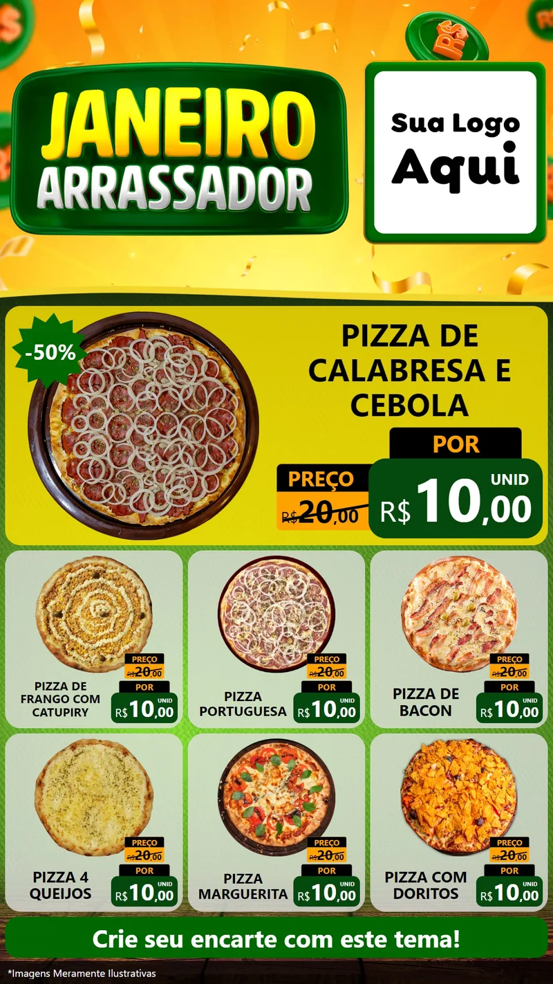 Modelo de Rede Social para Stories com o tema Janeiro Arrasador para Pizzaria