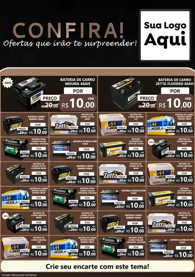 Modelo de Encarte para Encarte A4 Vertical com o tema Confira! Ofertas que irão te surpreender! para Baterias Elétricas