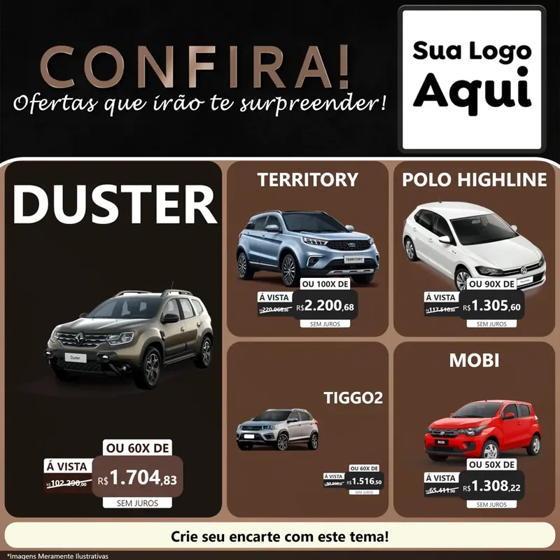 Modelo de Rede Social para Feed Facebook com o tema Confira! Ofertas que irão te surpreender! para Concessionaria de Carros