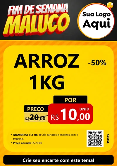 Modelo de Cartaz para Cartaz A4 Vertical com o tema Final de Semana Maluco para Supermercado