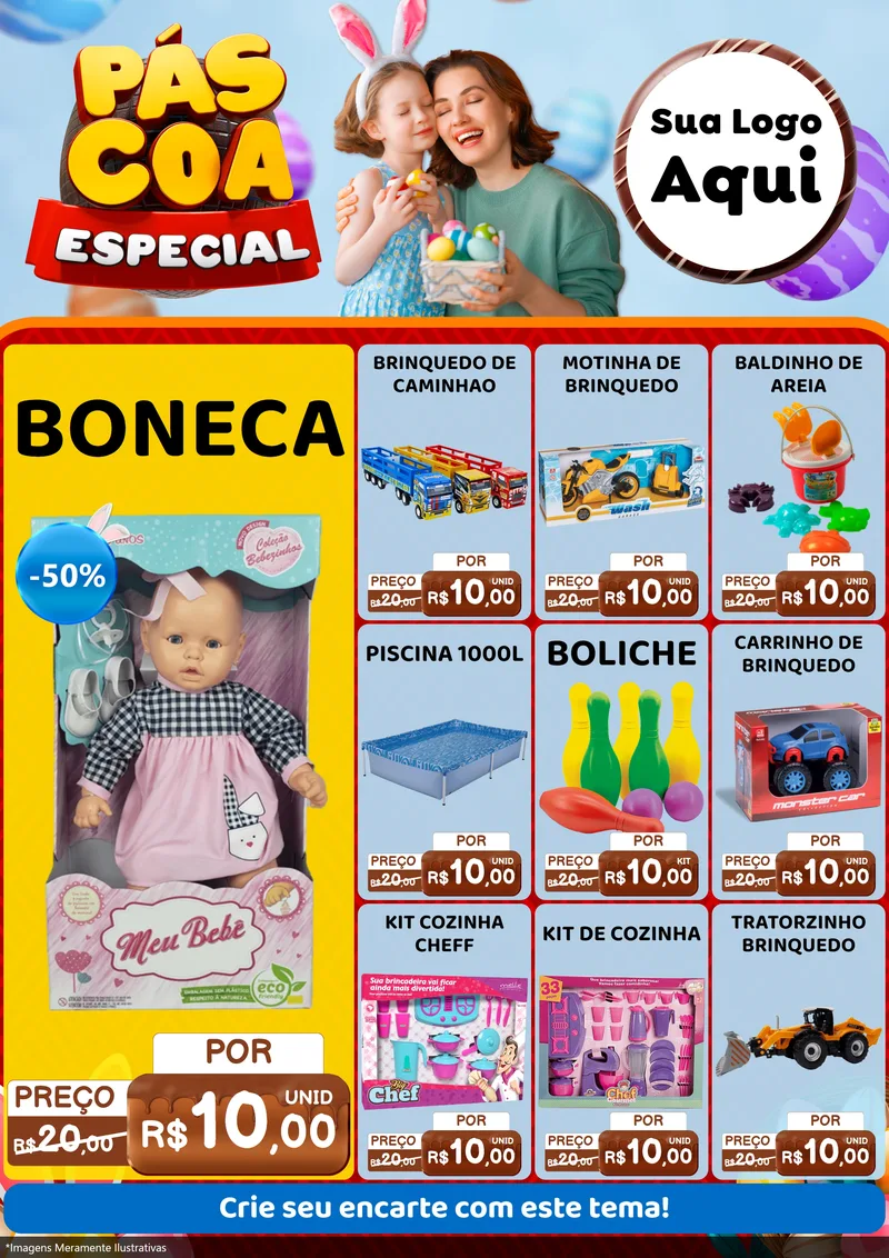 Modelo de Encarte para Encarte A4 Vertical com o tema Páscoa Especial para Brinquedos
