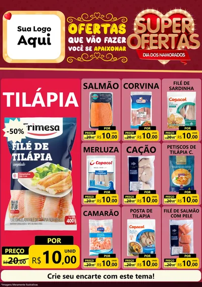 Modelo de Encarte para Encarte A4 Vertical com o tema Dia dos Namorados para Peixaria