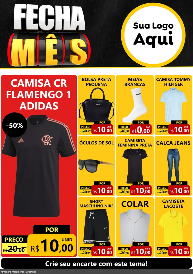 Modelo de Encarte para Encarte A4 Vertical com o tema Fecha Mês para Roupas e acessórios