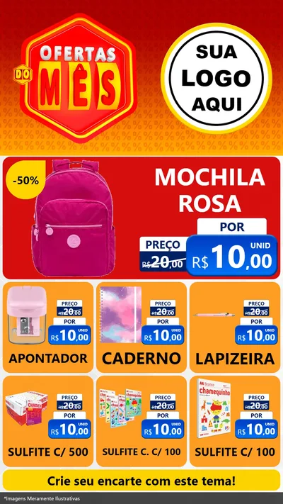 Modelo de Rede Social para Stories com o tema Ofertas do Mês para Papelaria