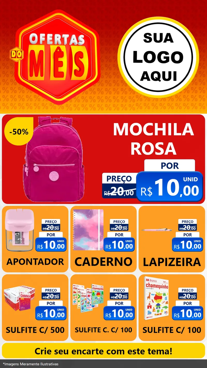 Modelo de Rede Social para Stories com o tema Ofertas do Mês para Papelaria