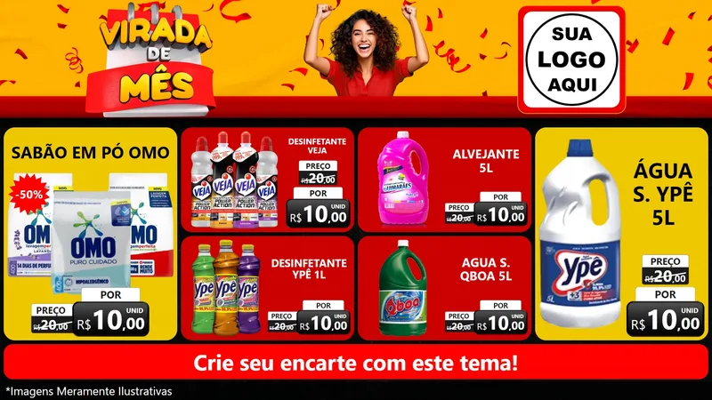 Modelo de TV para TV Horizontal com o tema Virada de Mês para Produtos de Limpeza