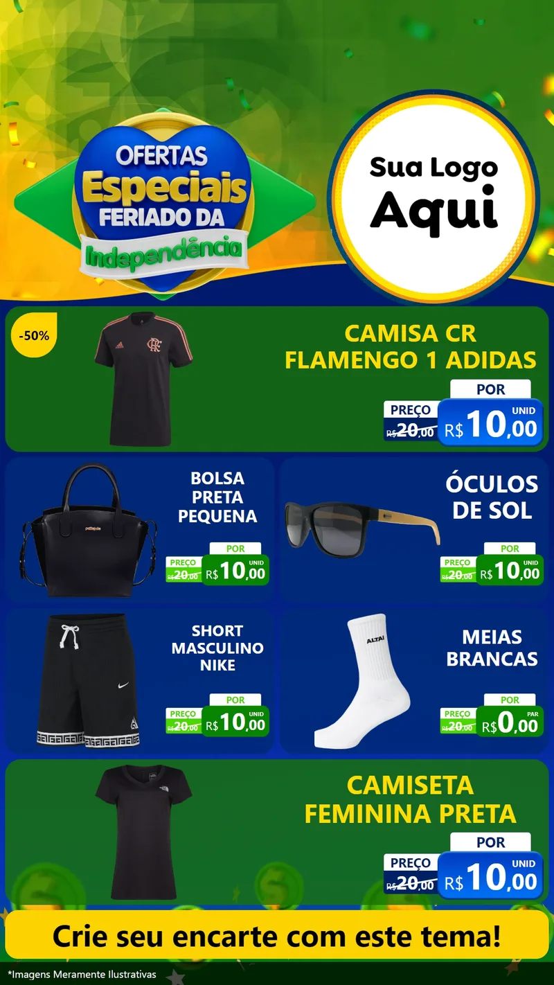 Modelo de TV para TV Vertical com o tema Ofertas Especiais Feriado da Independência para Roupas e acessórios