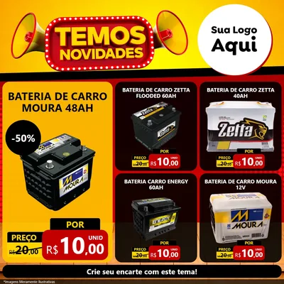 Modelo de Rede Social para Feed Facebook com o tema Temos Novidades para Baterias Elétricas