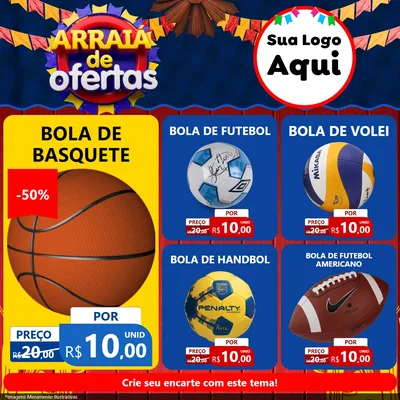 Modelo de Rede Social para Feed Facebook com o tema Arraiá de Ofertas para Artigos Esportivos