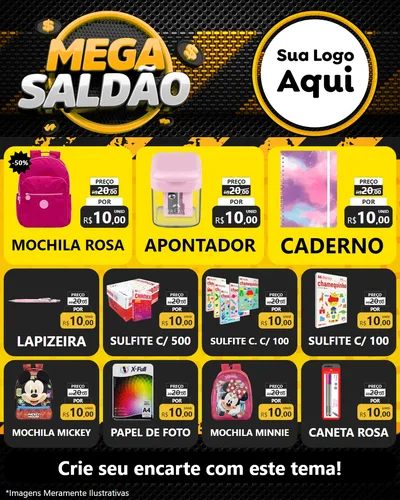 Modelo de Rede Social para Feed Instagram com o tema Mega Saldão para Papelaria